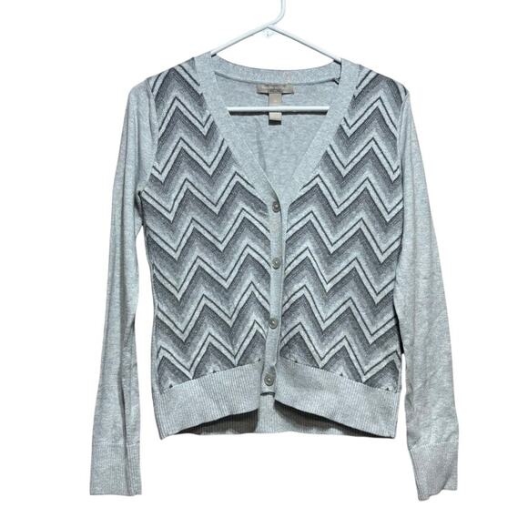 Banana Republic Sweaters - Banana Republic Grey Zig Zag Button Front Cardigan Sweater M Metallic Academia